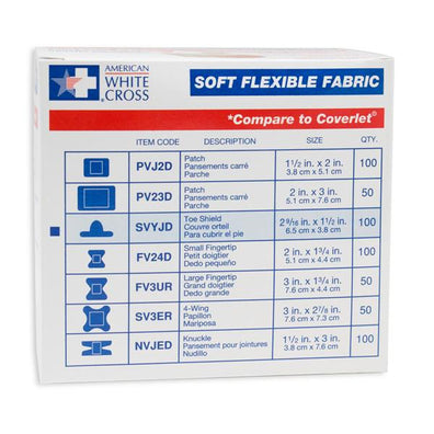 Bandage Adhesive Strip Fabric Toe 1-1/2x2-9/16" Flexible White 100/Bx, 12 BX/CA - Surgical Supplies NY
